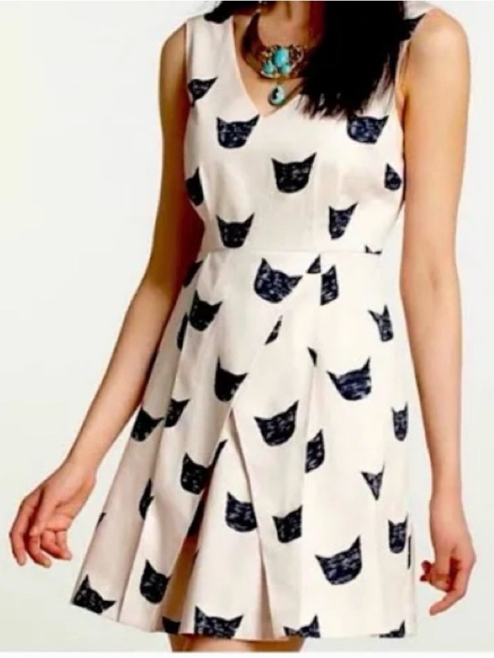 Anthropologie Leah Reena Goren Feline Karma Cat Print Dress Size 8 Cotton